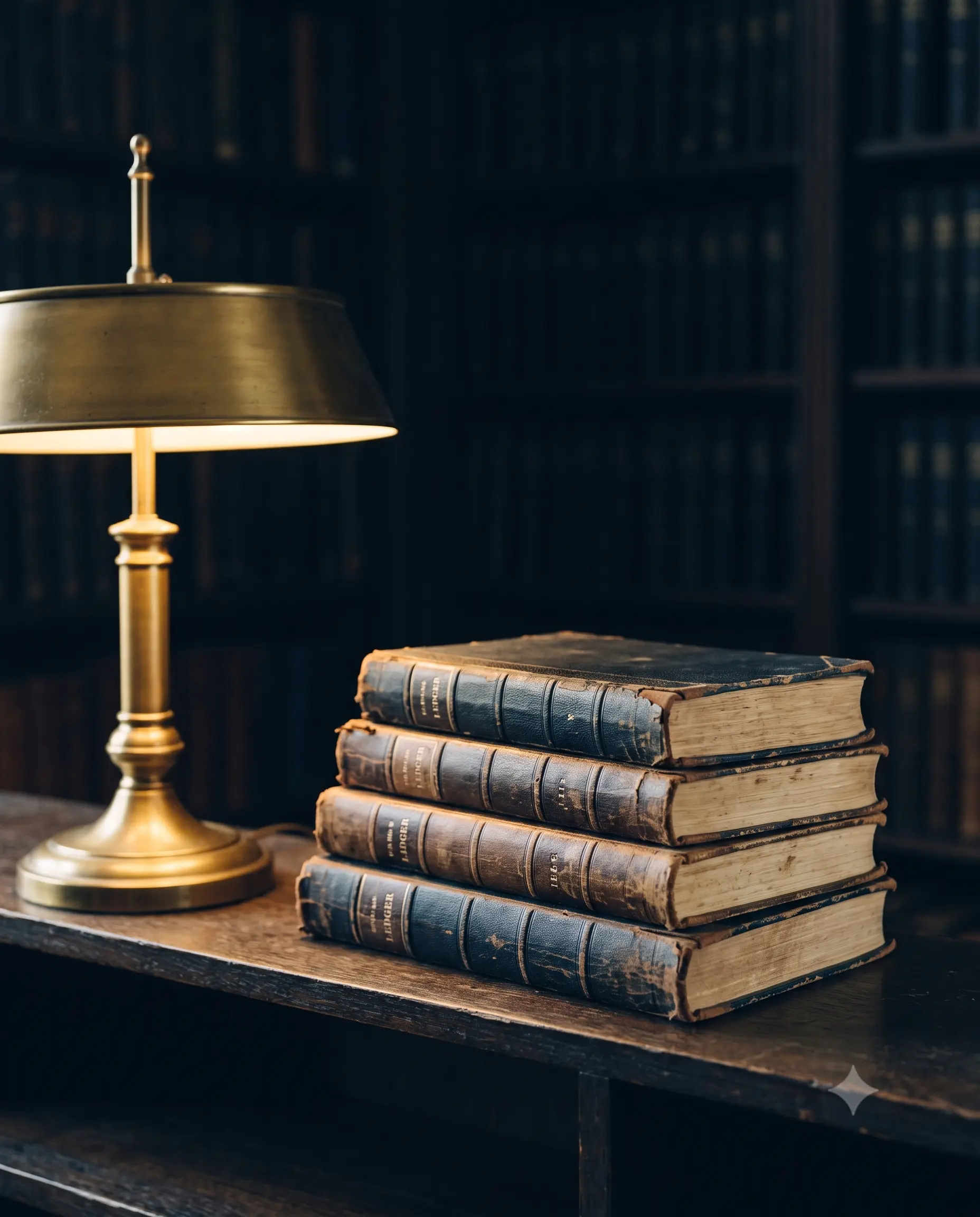 Books and a desk lamp at the firm